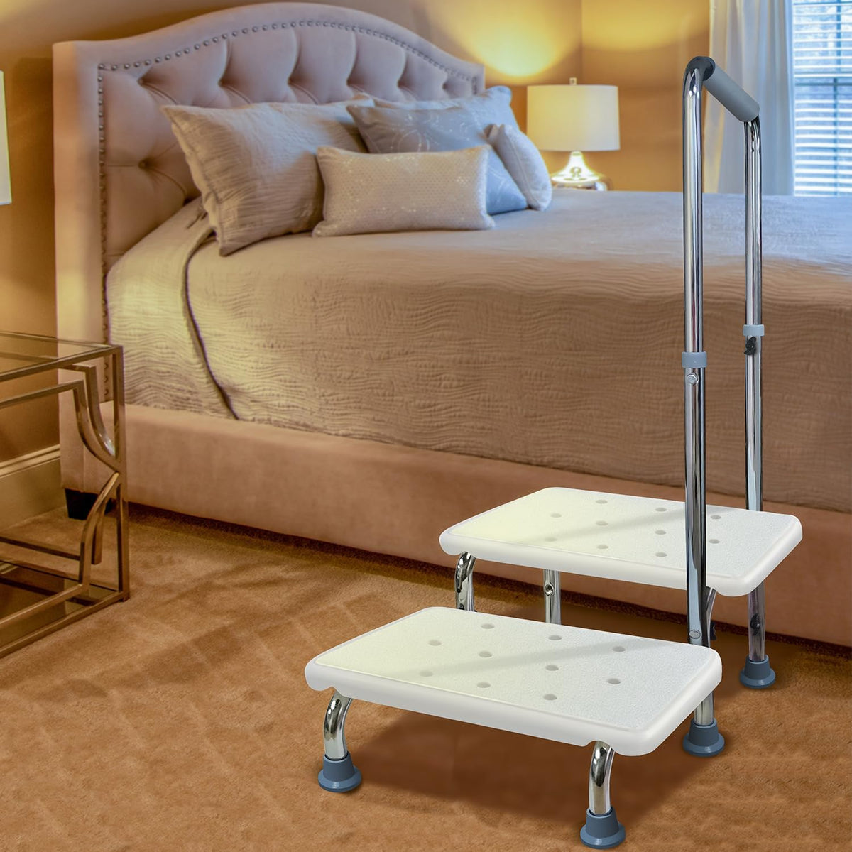 Aliseniors 2 Step Stool with Handle for Elderly, Bed Steps for High Beds