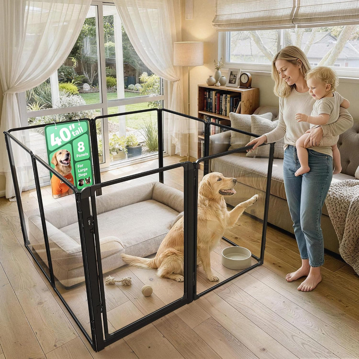 FXW Auraspace Pro Clear Acrylic Indoor Dog Playpen, 40" H, 8 Panels