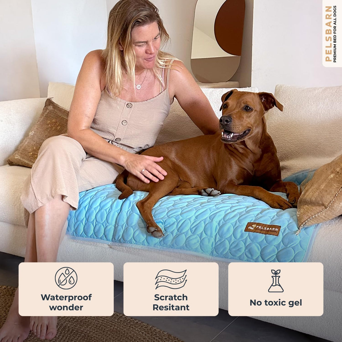 Pelsbarn Dog Cooling Mat, Ice Silk Self-Cooling Pad, Light Blue, L
