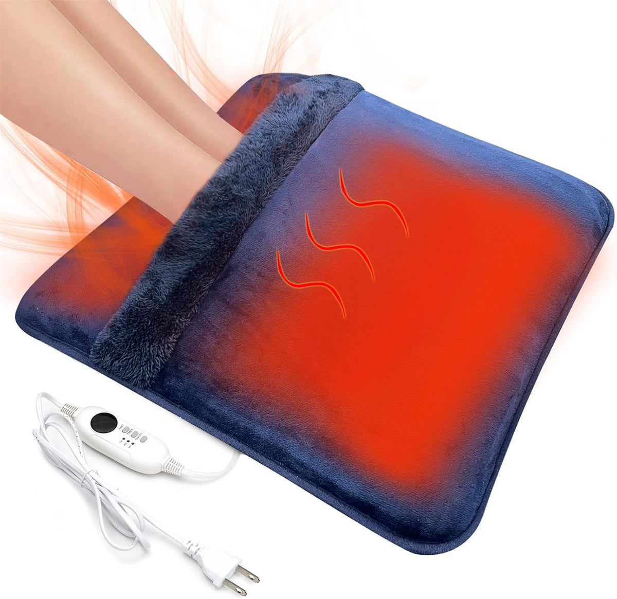 Double Sided Electric Foot Warmer for Men and Women with Overheat Protection&Machine Washable, 10 Ft Cord Foot Warmer under Desk,Bed, Office,Home,Blue