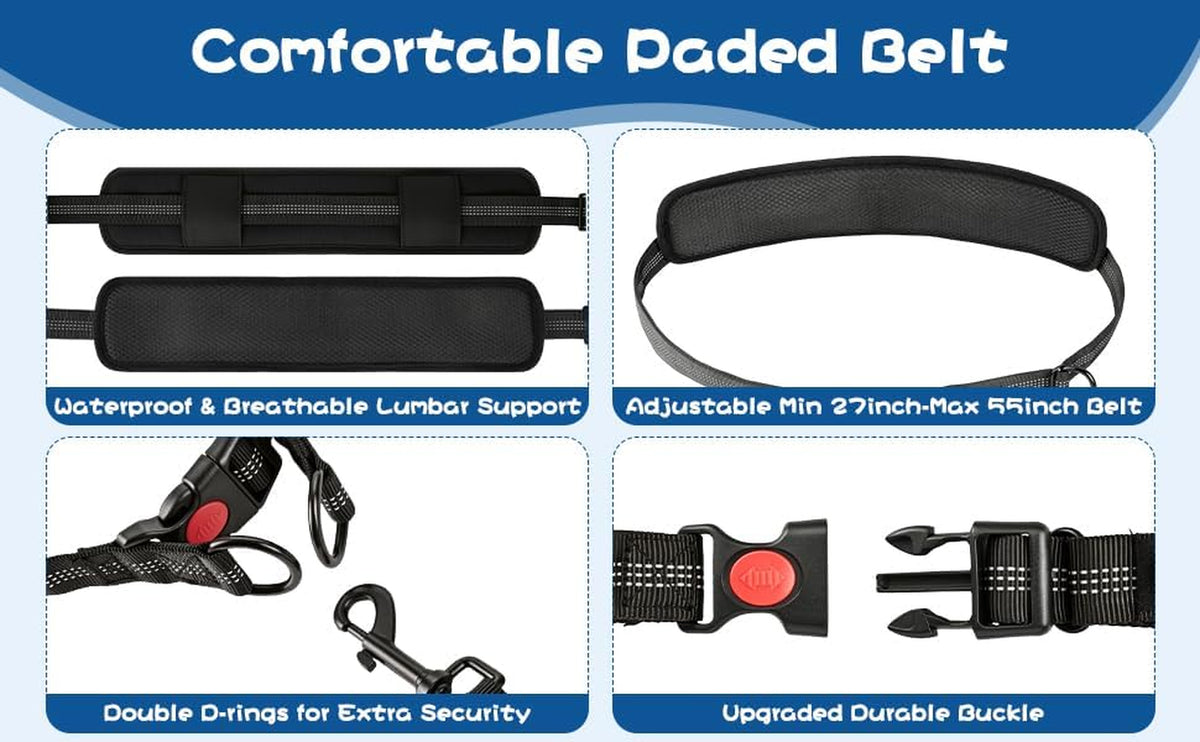 Uxisae Hands Free Dog Leash with Zipper Pouch Large Military Black