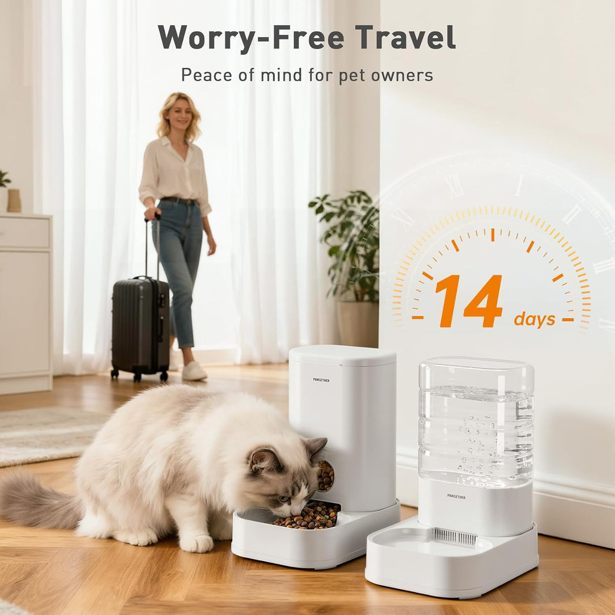 PAWGETHER® 2 Pack Gravity Cat Feeder and Water Dispenser No-Electricity 1 Gallon/3.5L Automatic Cat Feeder and Waterer Dog Water Bowl Dispenser Pet Food Dispenser Puppy Kitten Rabbits
