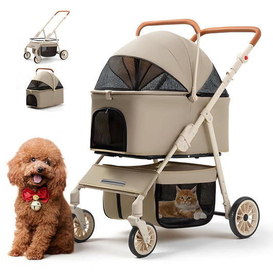 Foldable Dog & Cat Stroller up to 55 Lbs with Detachable Carrier, 4 Wheels
