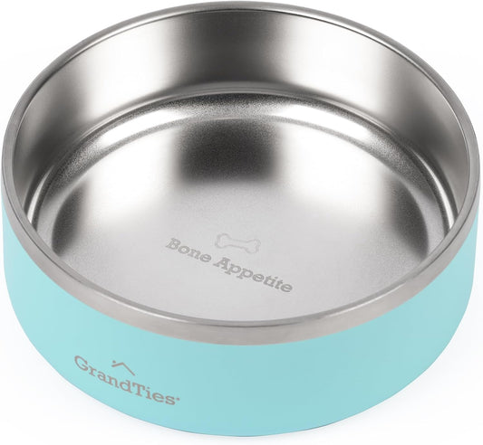 Grandties Stainless Steel Engraved Pet Bowl | Reusable Bpa-Free Insulated Pet Bowls | Large Heavy Duty Non Skid Spill Proof Dog Bowl | Outdoor Water Bowl (24Oz, Powder Green)