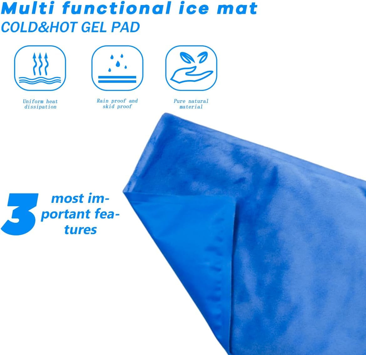 Cooling Pad Mat for Pillow - Cold Injuries Relief, Perfect for Night Sweats, Migraines, Fevers, Hot Flashes - Reusable (Blue)