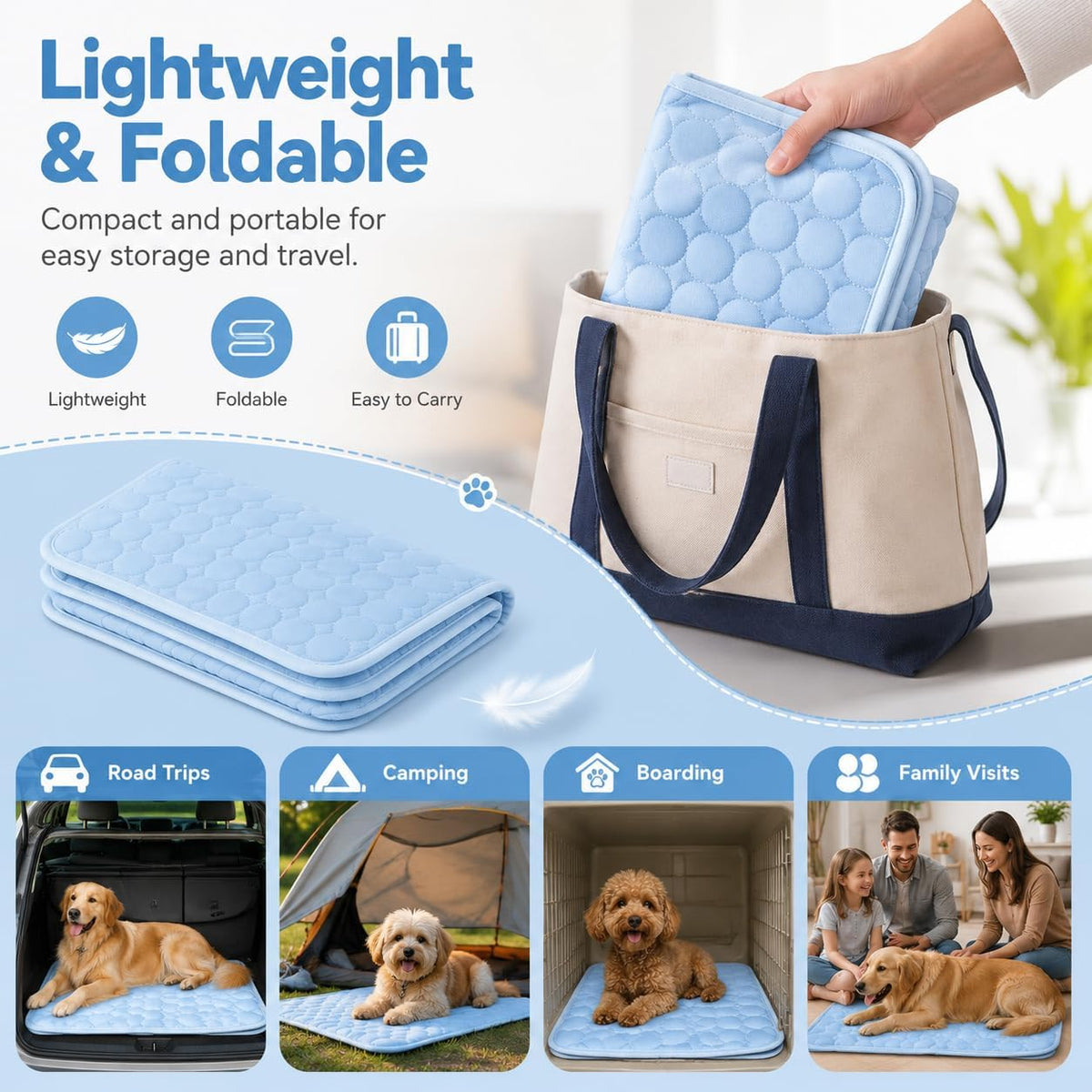 Pet Cooling Mat for Cats, Dogs and Small Pets, Breathable Ice Silk Cooling Pad, Gel-Free Washable Foldable Pet Bed Mat for Crate, Sofa, Carrier and Floor 20" X 16"