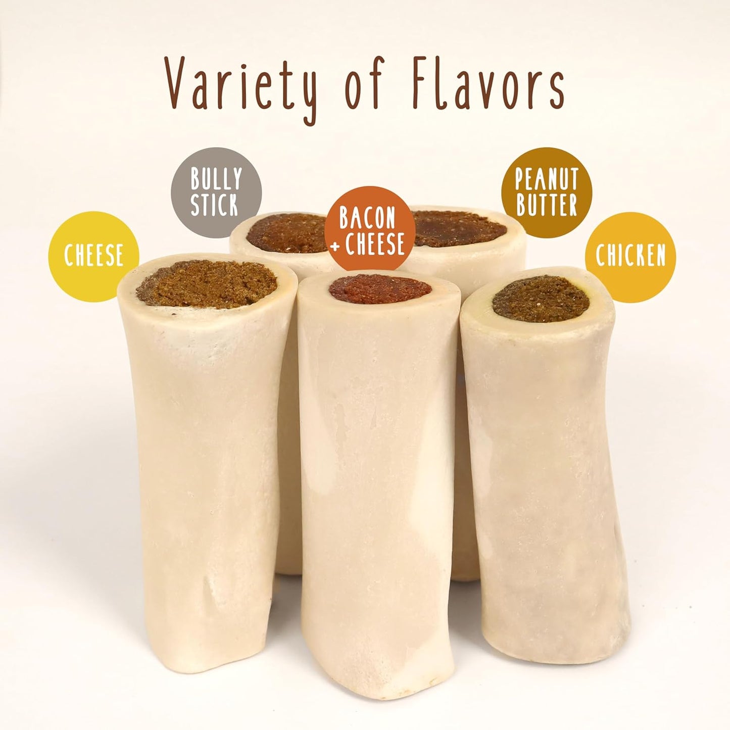 Cadet Stuffed Shin Bone, Long-Lasting Dog Chew Bones for Aggressive Chewers, High Protein Filled Bone Dental Chew for Dogs, Peanut Butter Flavor Filling, 5-6" for Large Dogs
