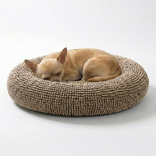 Muddy Mat® Cloud K-9 Bed for Dogs & Cats, Soft & Relaxing Donut Dog Bed, Chenille Material, Removable Cover, Washable & Dryer Safe–Beige Small(25'X25')