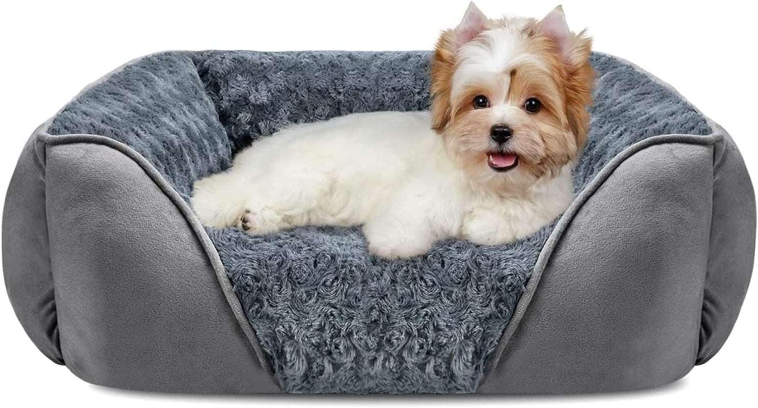 INVENHO Rectangle Washable Orthopedic Dog Bed for Small, Medium and Large Dogs, Soft Calming, Sleeping Puppy Bed Durable Pet Cuddler with Anti-Slip Bottom, S (20"X19"X6")