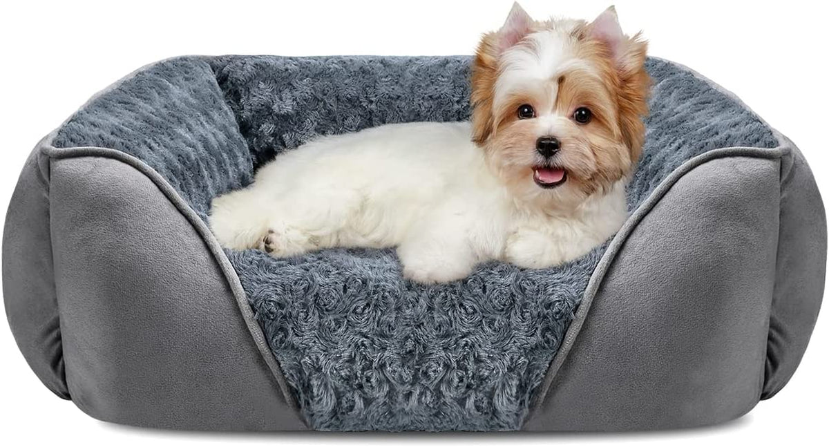 INVENHO Rectangle Washable Orthopedic Dog Bed for Small, Medium and Large Dogs, Soft Calming, Sleeping Puppy Bed Durable Pet Cuddler with Anti-Slip Bottom, S (20"X19"X6")