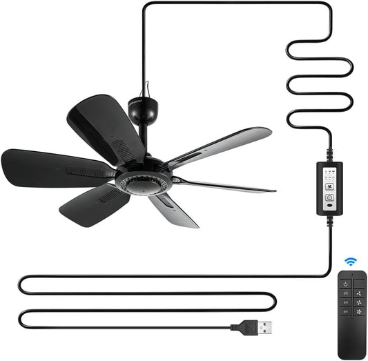USB Portable Ceiling Fan with Remote Control, 3 Speeds 3 Timer