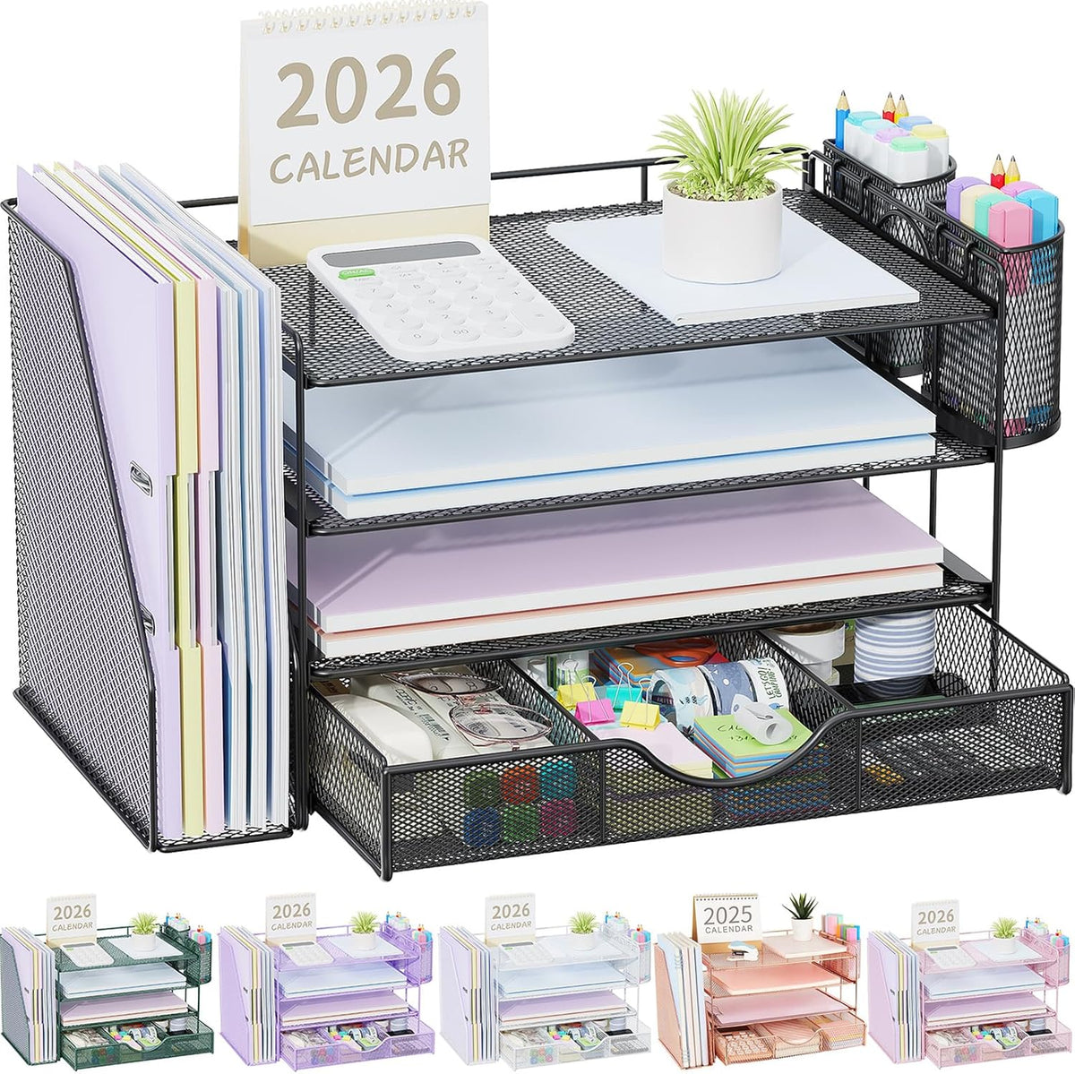 Gianotter Metal Mesh Desk Organizers and Accessories with File Holder
