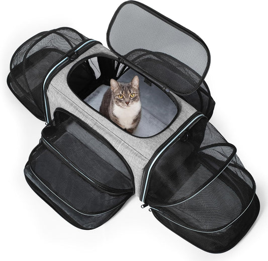 Cat Carrier,4 Sided Expandable Pet Carrier for Travel,Collapsible Soft-Sided Carriers with Removable Fleece Pad and Shoulder Straps,Airline Approved(17.5"X 11"X 11")