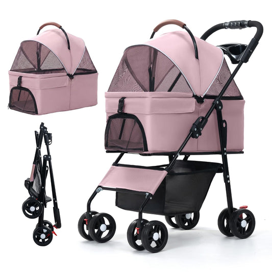 Pet Strollers for Small and Medium-Sized Dogs and Cats (Pink)