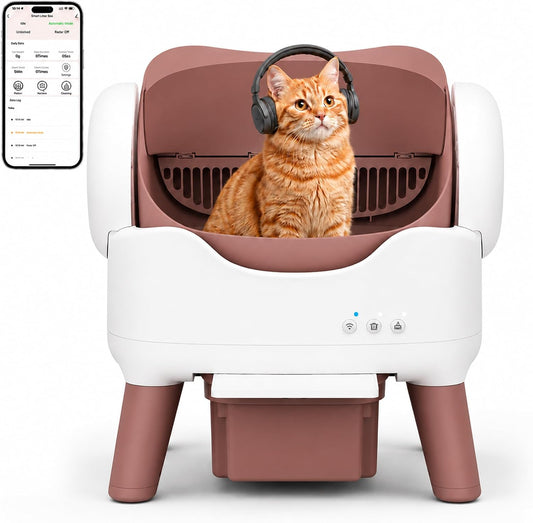 RPZ Self Cleaning Litter Box with APP, Automatic Litter Box for Cats Brown