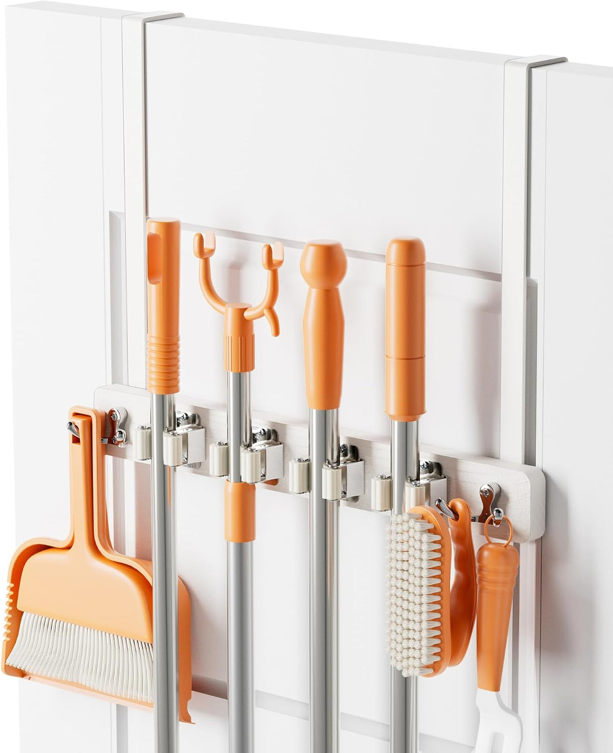 Mop and Broom Holder Wall Mount, No Drill over the Door, White