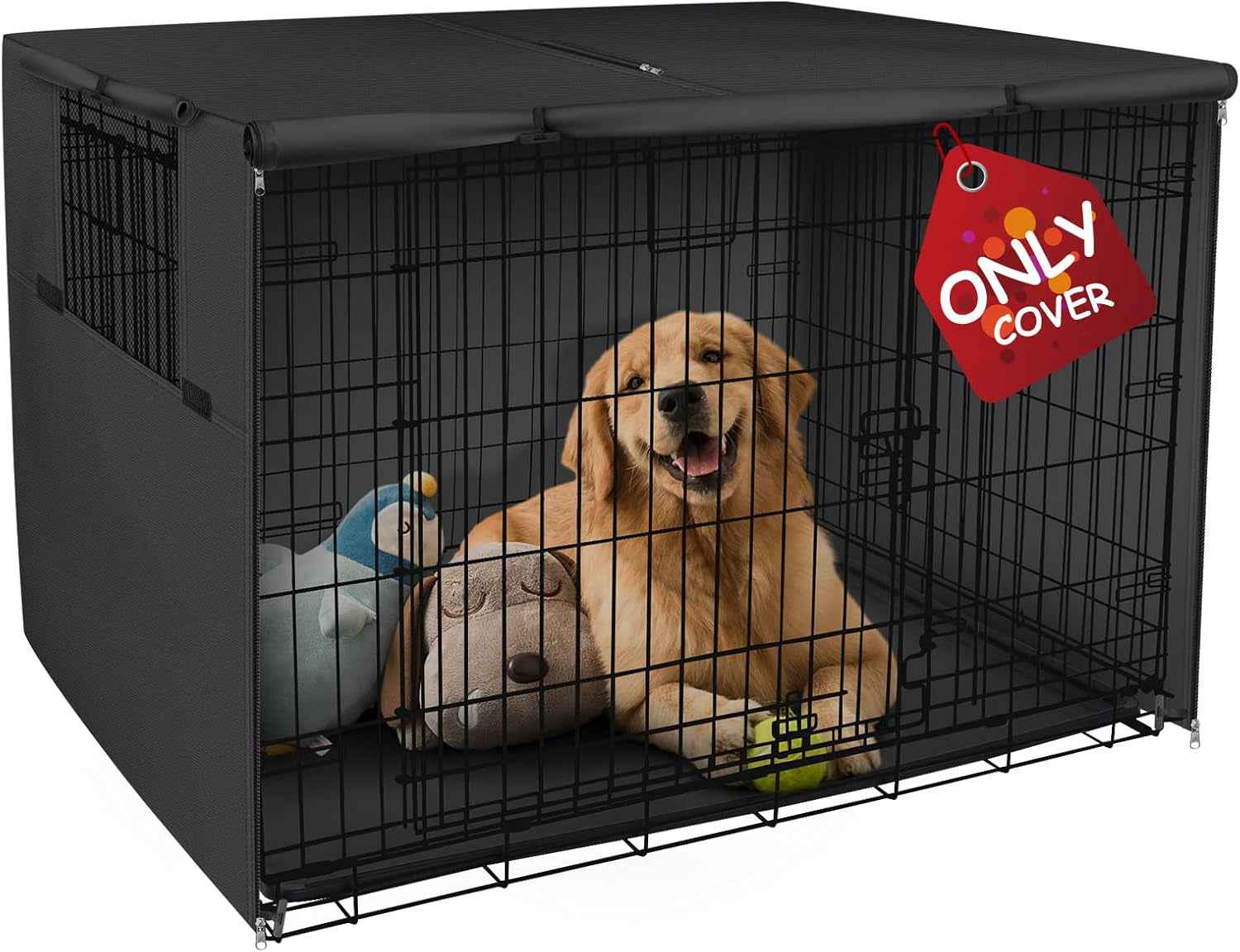 Explore Land Dog Crate Cover Heavy Duty Polyester Pet Kennel Sunshade Universal Fit for 42 Inches Wire Cage (Black)
