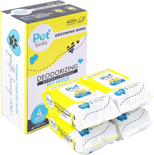 Pet Faves Dog Wipes for Cleaning and Deodorizing | Hypoallergenic Grooming Wipes for Paws and Butt, Clean Face & Body between Baths, Plant Based Natural Pet Wipes for Dogs and Puppy (400 Count)