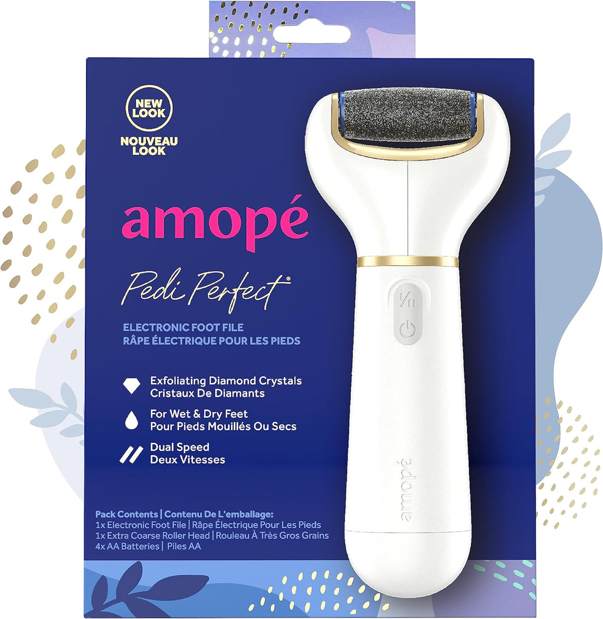 Amopé Pedi Perfect Electric Callus Remover Foot File W/ Diamond Crystals, Pedicure Tool for Feet, Removes Hard & Dead Skin, Feet Scrubber & Buffer, Splashproof, W/ Extra Coarse Roller Head, 1 Count