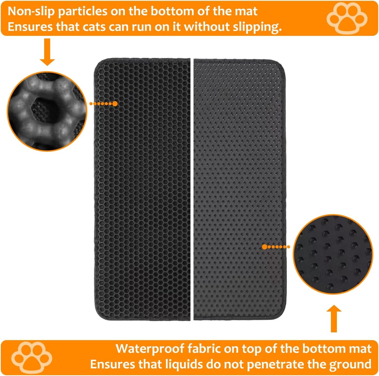 22"X30" Cat Litter Mat, EVA & Fabric Double Layer Design Waterproof Bottom Cat Litter Mat, Anti-Slip Litter Box Mat, Easy to Catch Pet Litter, Easier to Clean, Washable, Soft on Paws, Black