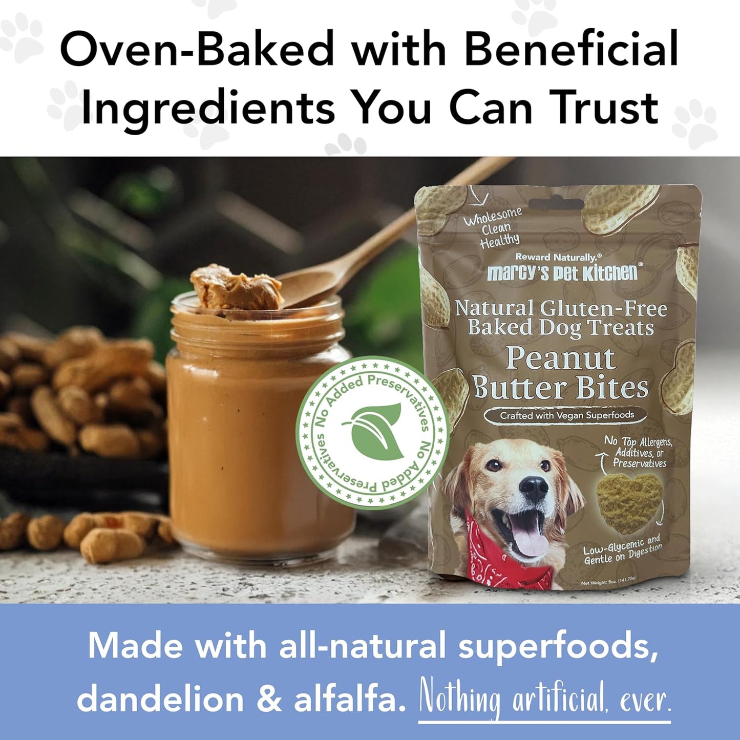Marcy'S Pet Kitchen-Diabetic- All Natural, Crunchy, Peanut Butter Dog Treats - Vet Approved- No Preservatives-Vegan, Gluten Free, Human Grade - Crunchy-Made in the USA, Healthy Peanut Butter Treats