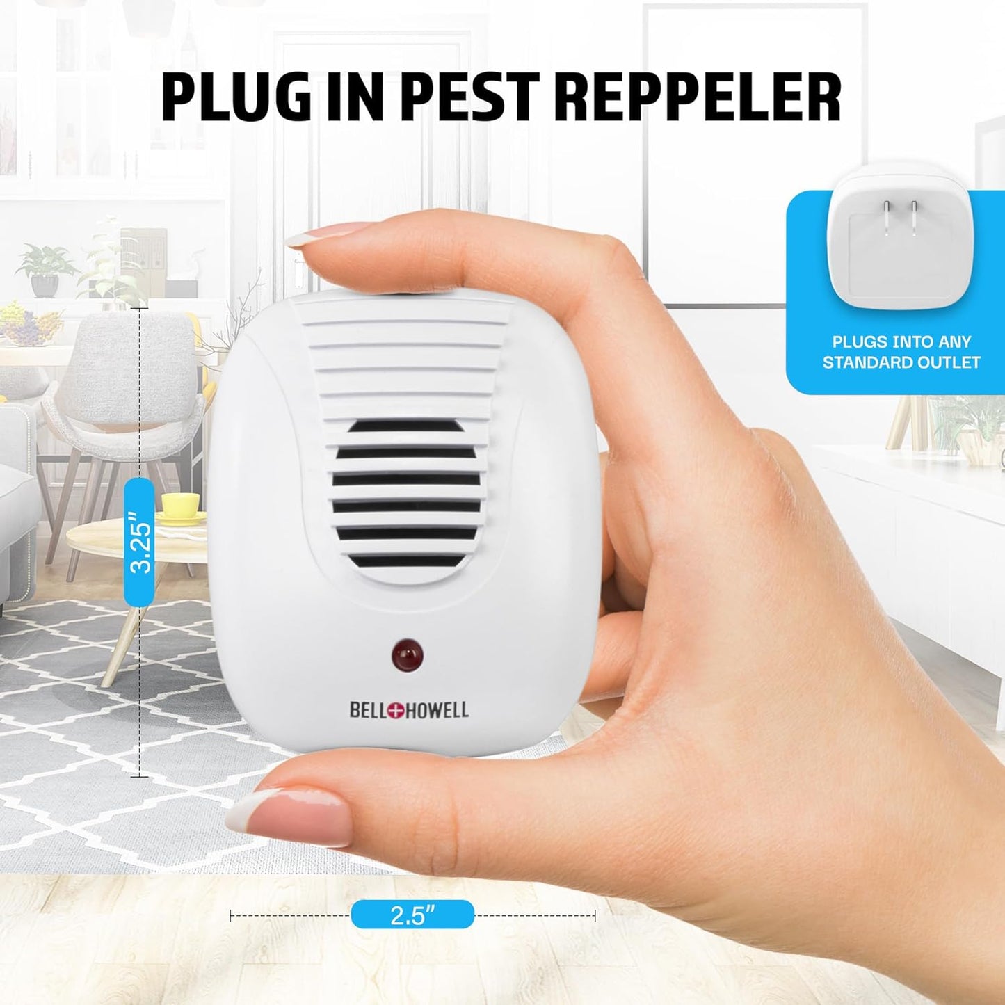 Bell + Howell Ultrasonic Pest Repeller Home Kit (Pack of 4), Ultrasonic Pest Repeller, Pest Repellent for Home, Bedroom, Office, Kitchen, Warehouse, Hotel
