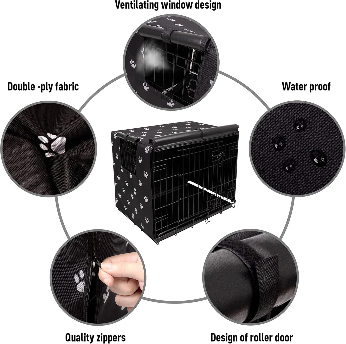Pet Prime Dog Crate Cover for Wire Cages 24 30 36 42 48 Inch Outdoor Pet Kennel Cover Machine Wash & Dry (Cover Only) (24 Inch Crate Cover (24"X18"X19"))