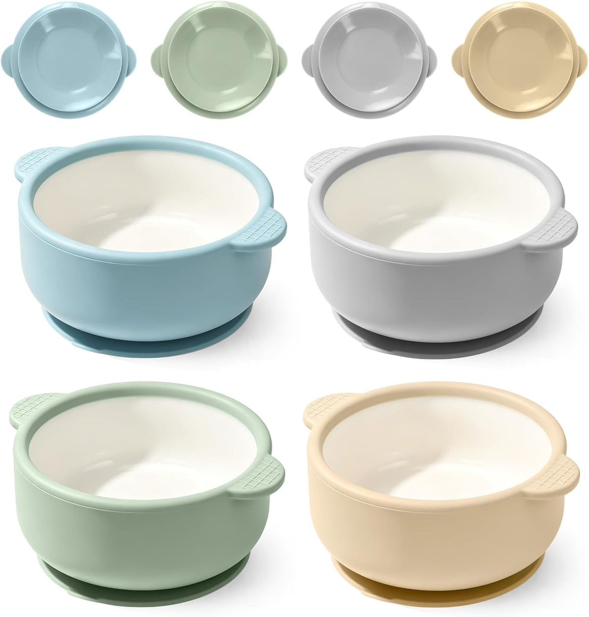 Baby Ceramic Bowls with Silicone Sleeves Suction | Divided Kids Porcelain Bowls | Microwave & Dishwasher Safe | Perfect for Baby-Led Weaning | Non Slip Dinnerware | Snack Dishes | 4 Pack