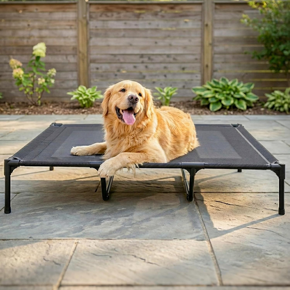 Suddus Elevated Dog Bed for Large Dogs 120Lb, Breathable Cooling Raised Dog Cot with Dual Support Bars & Metal Frame, No-Slip Feet, Waterproof Pet Bed for Indoor/Outdoor, X-Large, 48 * 36 * 9In, Grey