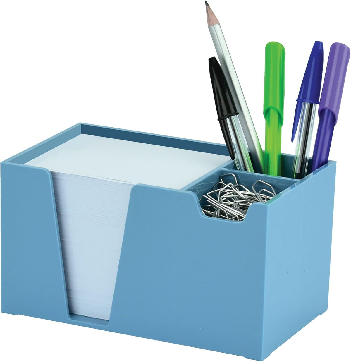 Acrimet Desktop Organizer Pencil, Pen, Paper, Clip, Caddy Holder (Plastic) (White Paper Included) (Solid Blue Color)