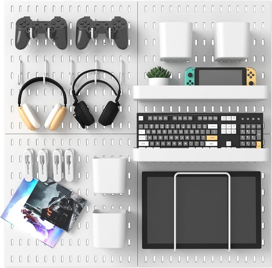 MULSAME Pegboard Combination Kit, 25.2" X 25.2" Wall Mounted Storage Set with 4 Pegboards & 20 Accessories Hanging, Peg Boards Organizer