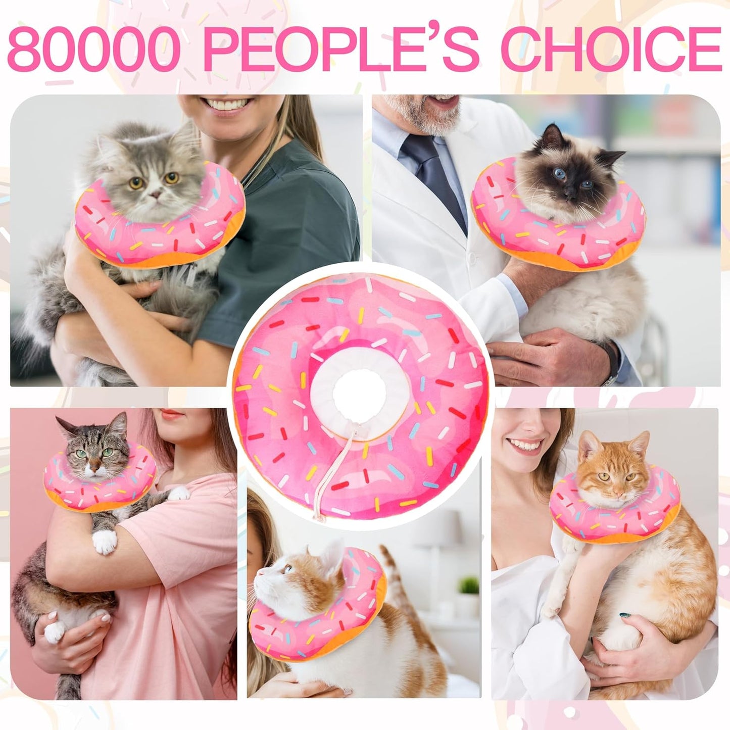 Cat Cone Collar Soft, Adjustable Cat Recovery Collars Spay Cones to Stop Licking, Cute Kittens Donut E Collar after Surgery, Anti-Lick Wound Healing Elizabetan Collars for Kittens (Pink, Small)