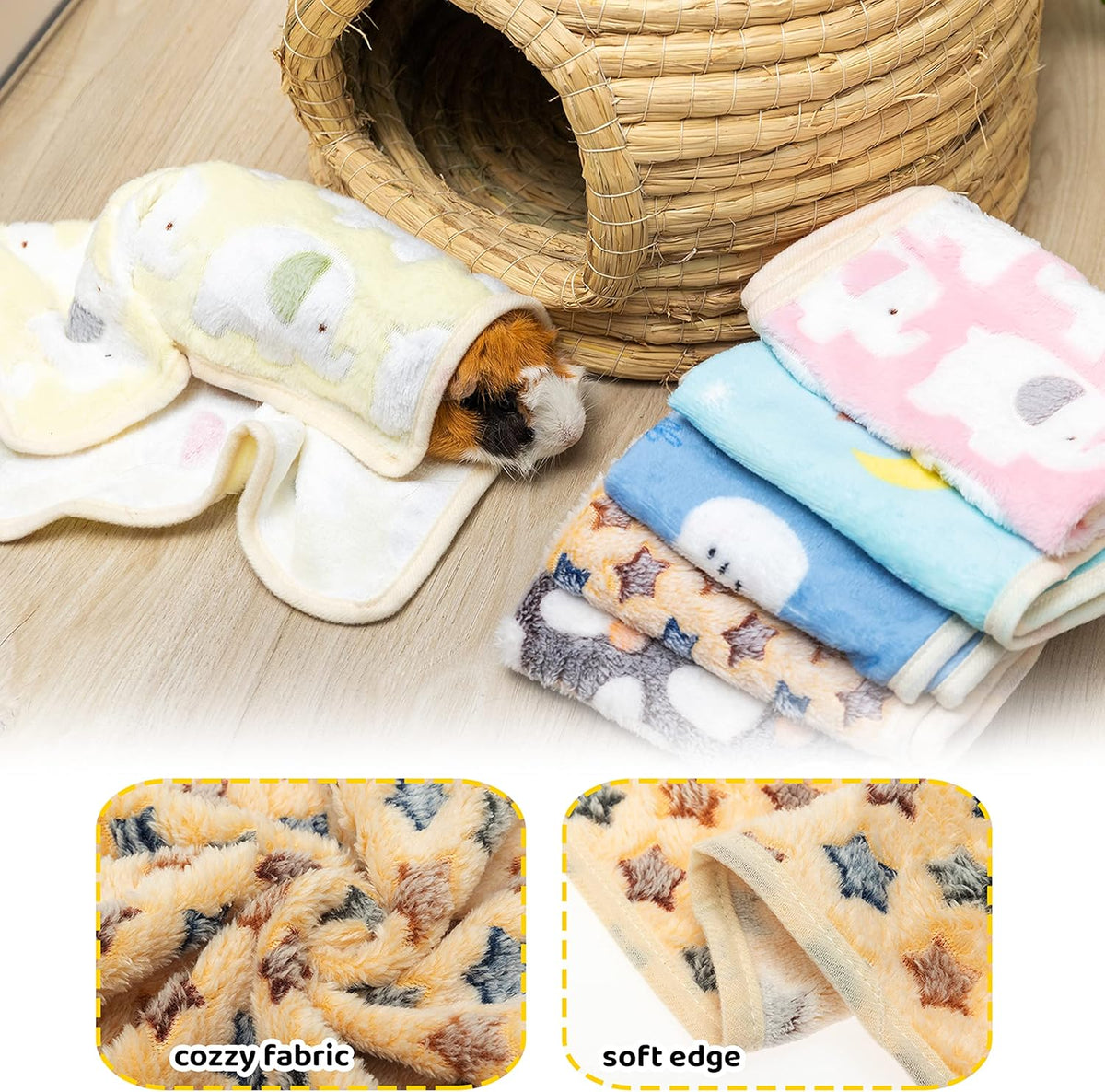 CUSOZWO Guinea Pig Bedding Mat 6 Pack, Soft Fleece Small Pet Blankets