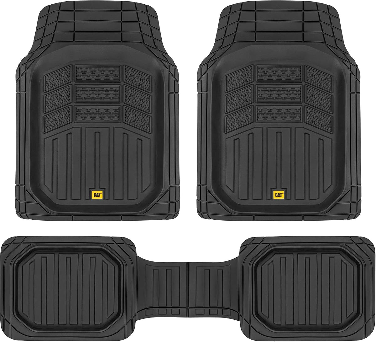 Cat® CAMT-9013 (3-Piece) Heavy Duty Deep Dish Rubber Floor Mats, Trim to Fit for Car Truck SUV & Van, All Weather Total Protection Durable Liners Black, 29.5" L X 21" W X 1" Th
