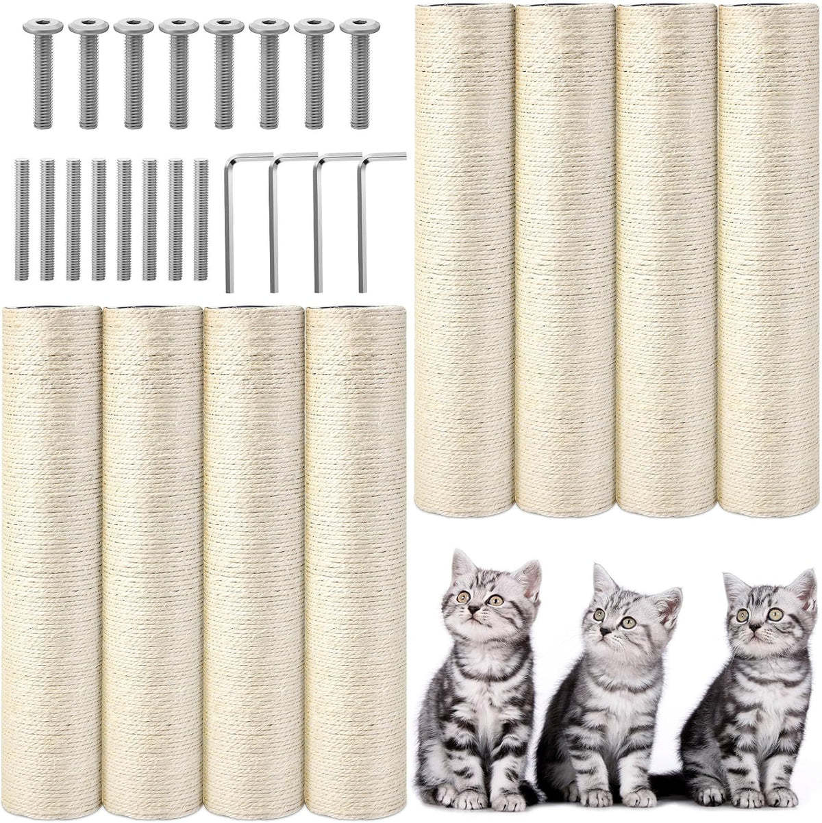 8 Pcs M8 Cat Scratching Post Replacement 15.7'' Sisal Pole Cat Tree, White
