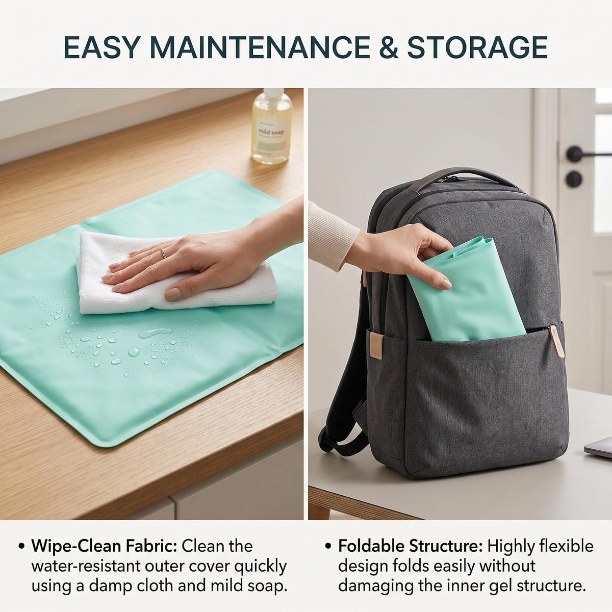 Cooling Gel Pad for Sleep - No Refrigeration Needed | Instant Relief for Hot Flashes, Night Sweats, Headaches & Muscle Pain | Dual-Sided Comfort Pillow Cooler for Adults, Kids & Pets (1, Mint Green)