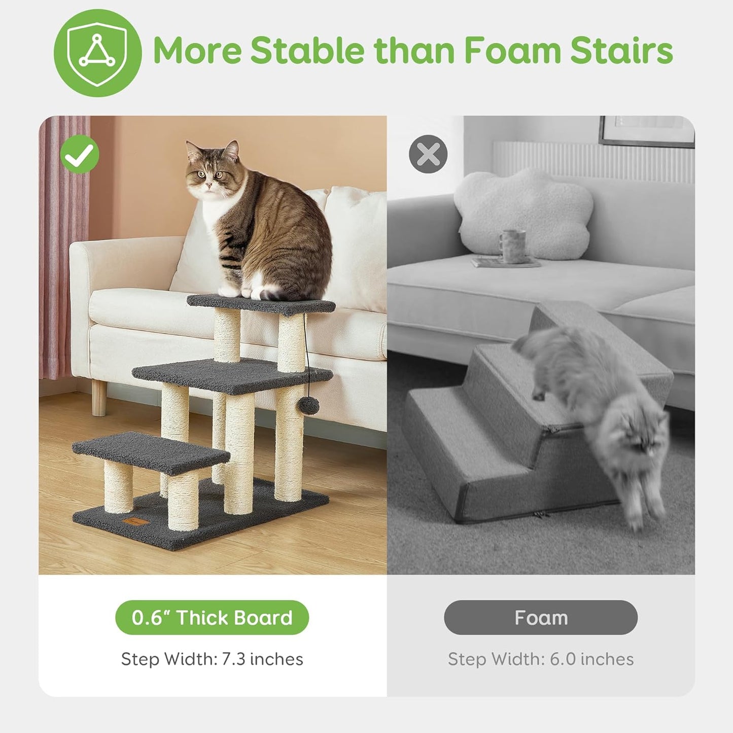 Pawque Dog Stairs & Cat Scratching Post Pet Steps for High Beds Couch, High-Strength Boards Holds up to 150 Lbs for Indoor Small Cats Kittens Dogs Climbing Playing, 3 Combination Options, 3 Steps-Grey