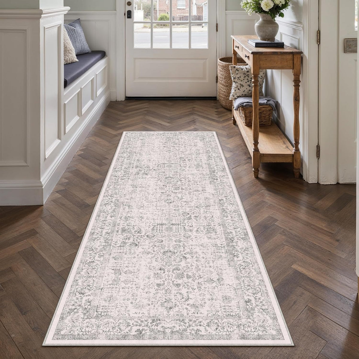 Purecozy Gray Runner Rug 2X6 Vintage Floral