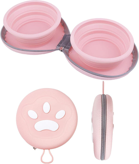 Collapsible Dog Bowls,2-In-1 Pet Bowls with Zipper Carrying Case and Carabiner Clip for Traveling Hiking Camping Walking,Pink