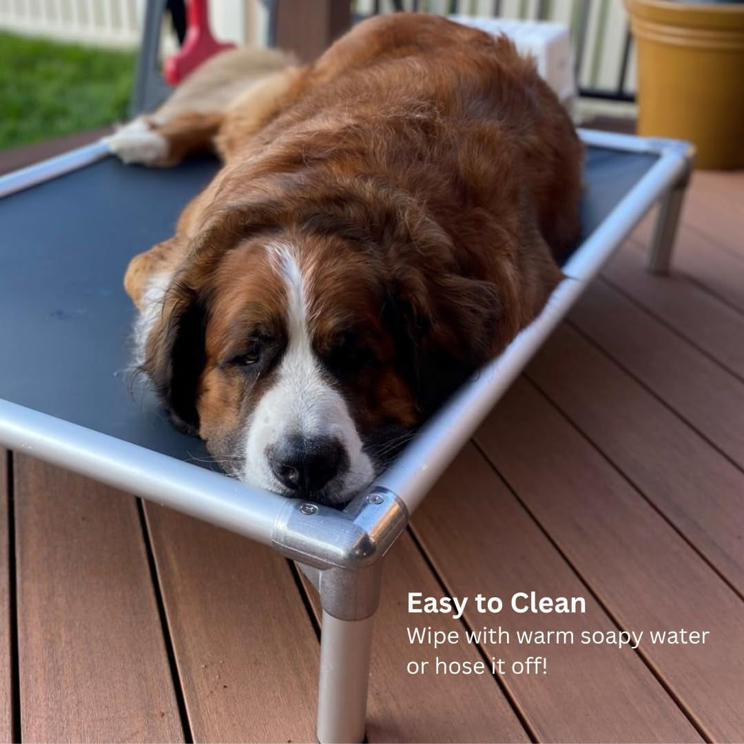 Kuranda Chewproof Elevated Dog Bed - Silver Aluminum - 40" X 25" - Cordura Nylon - Smoke