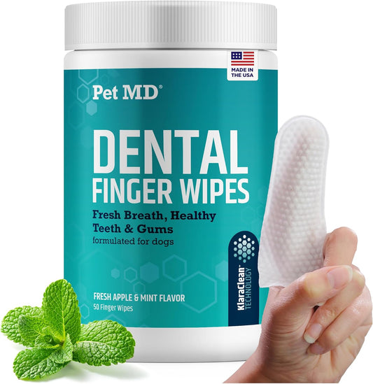 Pet MD Pet Dental Finger Wipes for Dogs - Fresh Apple & Mint Flavor - 50Ct