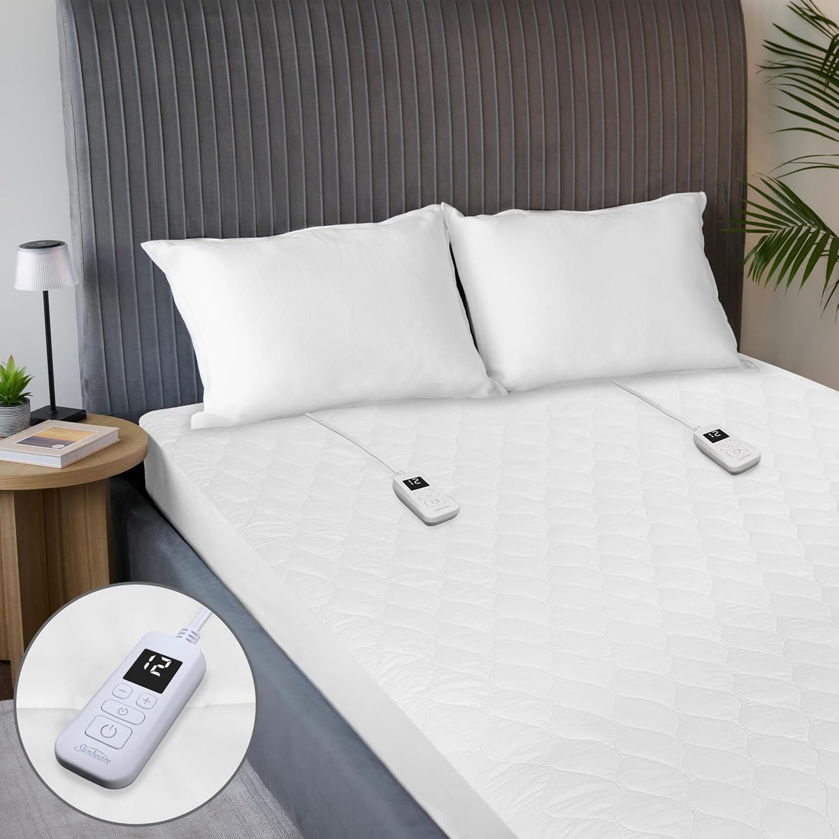 Sunbeam Electric Premium Water Resistant Restful Quilted Heated Mattress Pad, 12 Heat Settings, 12-Hour Selectable Auto Shut-Off, Fast Heating, Cozy Warming Bed, Queen, 60" X 80"