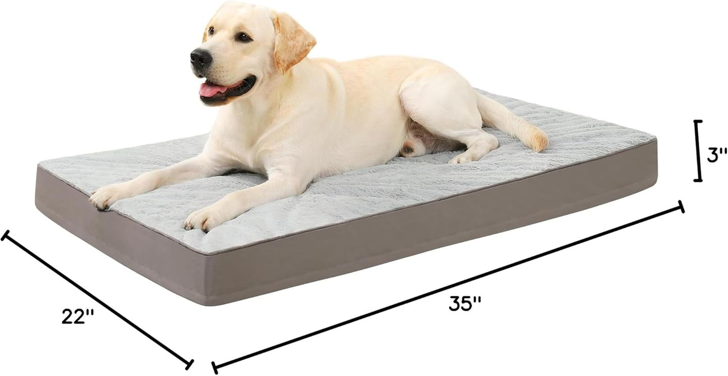 KSIIA Orthopedic Dog Bed Dog Crate Bed Waterproof for Large Dogs Deluxe Plush Washable Pet Mat with Egg Crate Foam & Removable Cover, 35 X 22 Inch, Gray