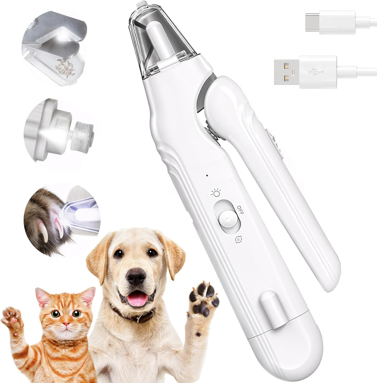 Dog Nail Clippers & Grinder with LED, Helps Show the Quick on Black Nails