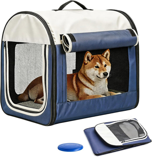 Collapsible Soft Dog Crate for Small Dogs, Portable Travel Kennel, Bule