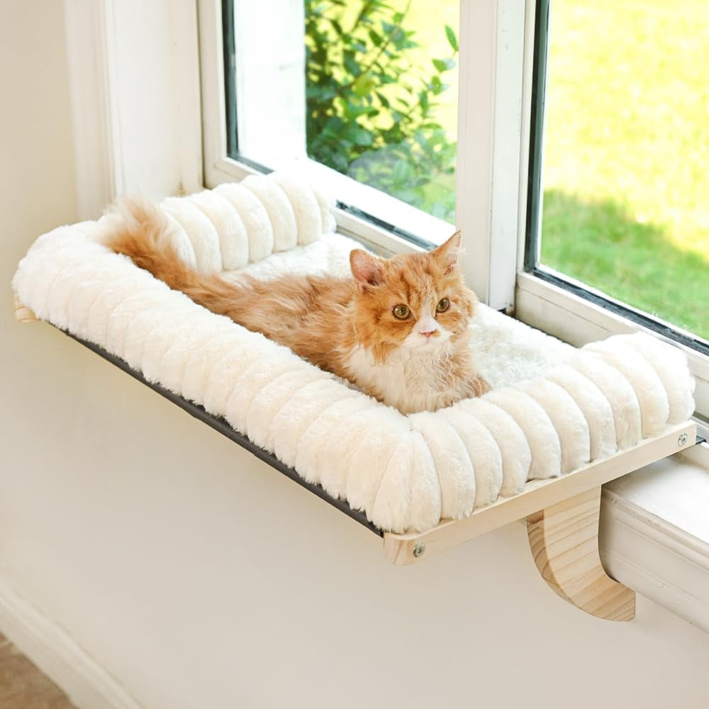 Cloud-Soft Cat Window Sill Perch, Zipper Design Cushion Pet Bed, L