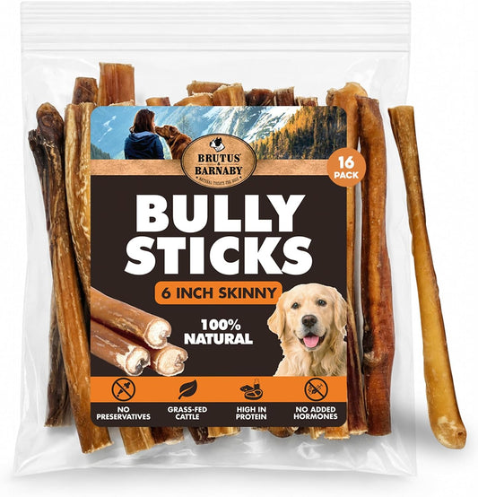 BRUTUS & BARNABY Skinny Bully Sticks for Small & Medium Dogs, 6 Inch, 16 Ct