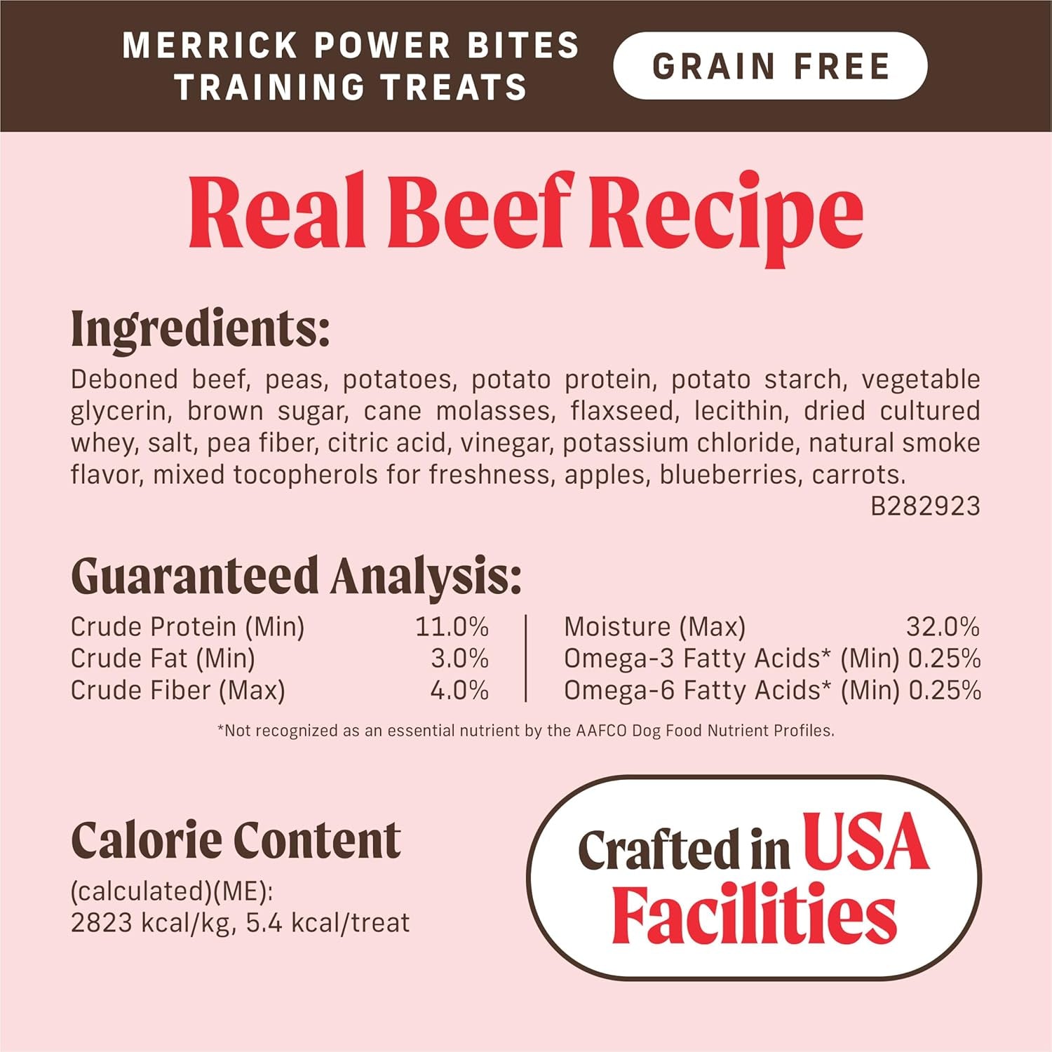 Merrick Power Bites Natural Soft and Chewy Real Meat Dog Treats, Grain Free Snack with Real Beef Recipe - 6 Oz. Bag