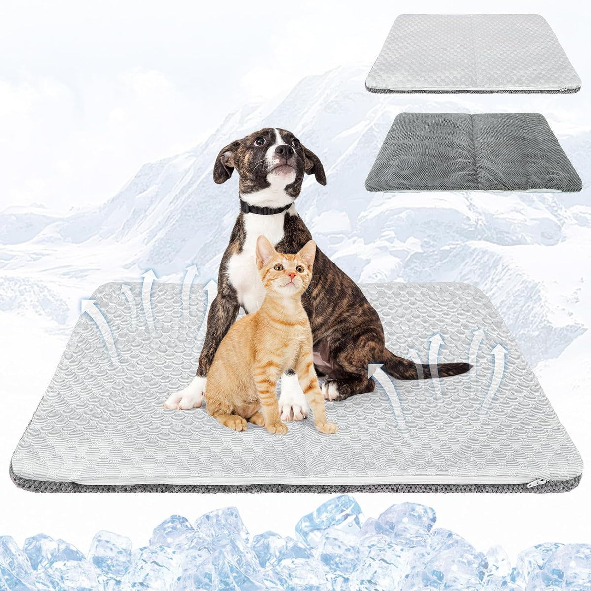 Cat Cooling Mat, Cooling Pad for Dogs Cats with Ice Gel Bag to Stay Clod Longer, Two Sided Soft Kitten Sleeping Bed for Summer, Washable for Crate Kennel, Arc-Chill Cool Fiber Q-MAX >0.45, 16.5X26"