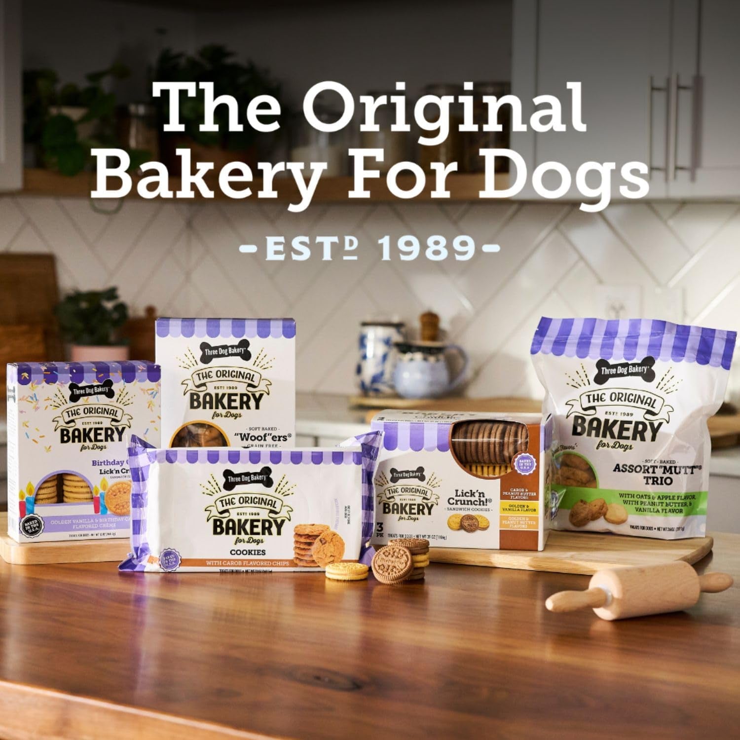 Three Dog Bakery Soft Baked Classic Cookies with Oats and Apple, Premium Treats for Dogs, 13 Ounce Box (114334)